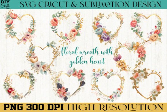 Download Floral Wreath with Golden Heart Bundle - Old Collection