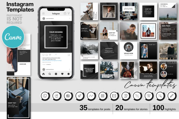 Download Black CANVA Instagram Template Kit 62 - Premium Bundle