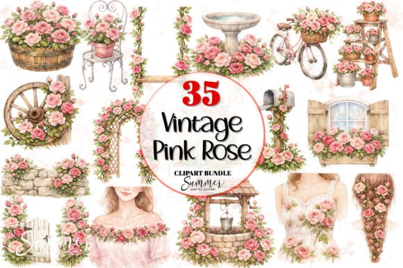 Download Vintage Pink Rose Shabby Chic Clipart - Vintage Collection